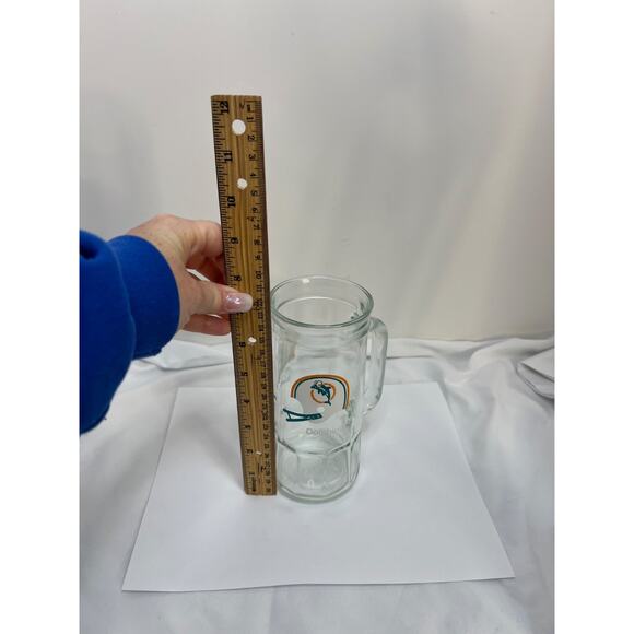 Miami Dolphins Football Beer Mug Stein Clear Glass Fisher Nuts 7" Tall Vintage - Picture 6 of 7